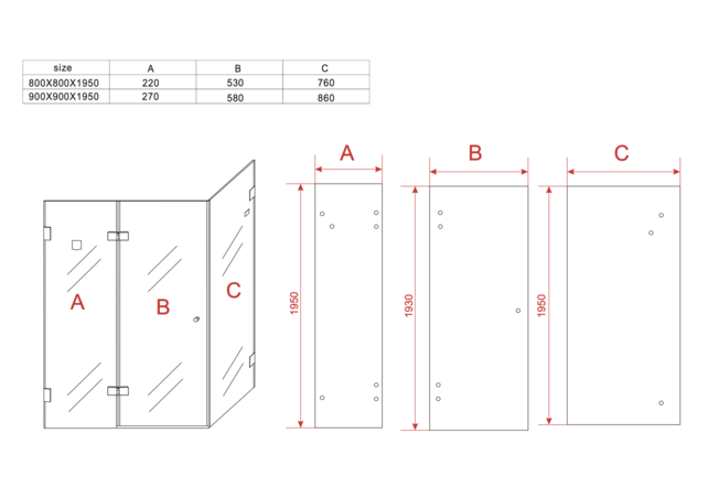 Douchecabine Portavole 80x80 cm Draaideur Profielloos - 195cm - 8mm veiligheidsglas met Nano-coating