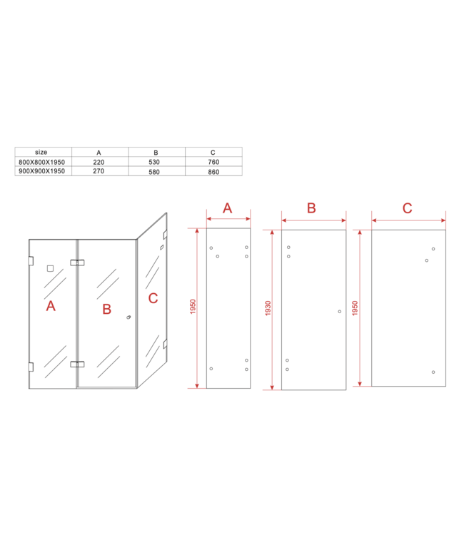 Douchecabine Portavole 80x80 cm Draaideur Profielloos - 195cm - 8mm veiligheidsglas met Nano-coating