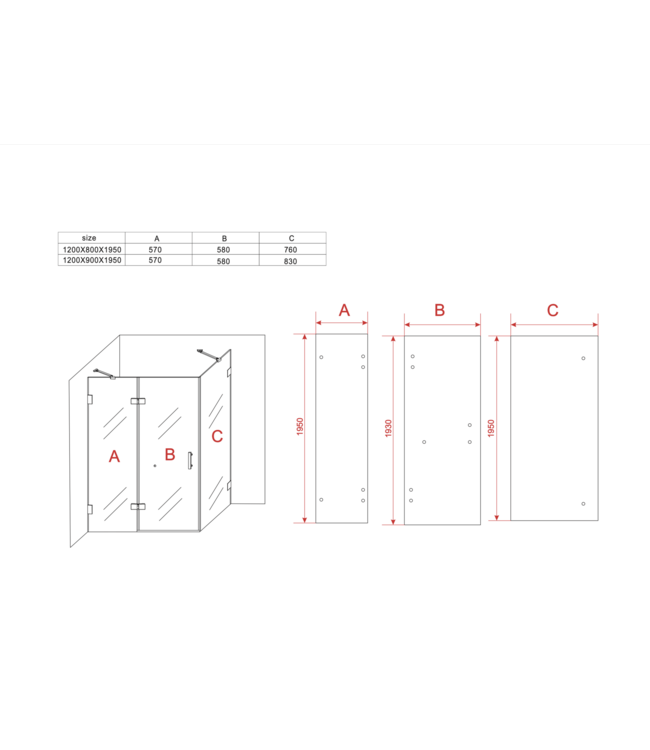Douchecabine Portavole 120x80 cm Draaideur Profielloos - 195cm - 8mm veiligheidsglas met Nano-coating