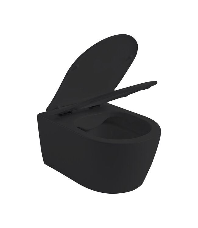 Hangtoilet Pro-Pack Mat Zwart Randloos incl. Toiletbril