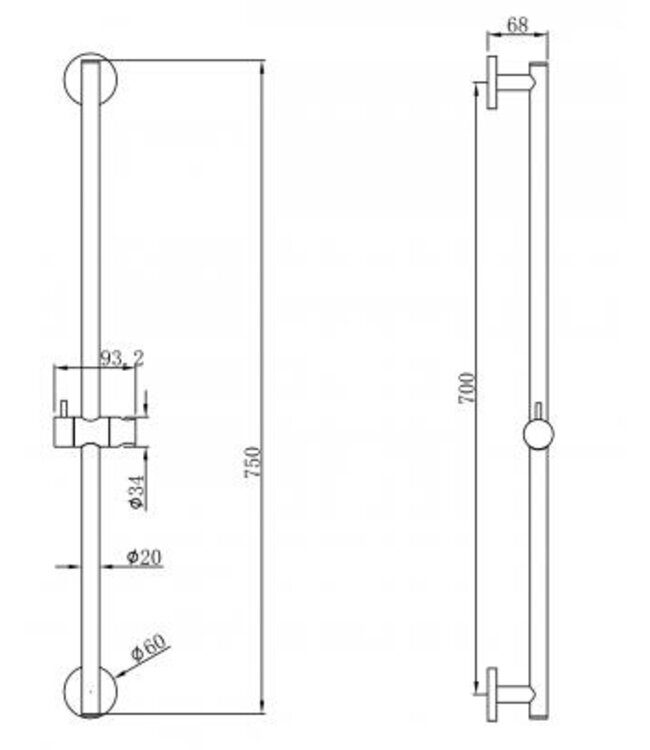 Douchestang Set Rain Geborsteld Staal glijstang 75cm met handdouche en Doucheslang - 29.3885