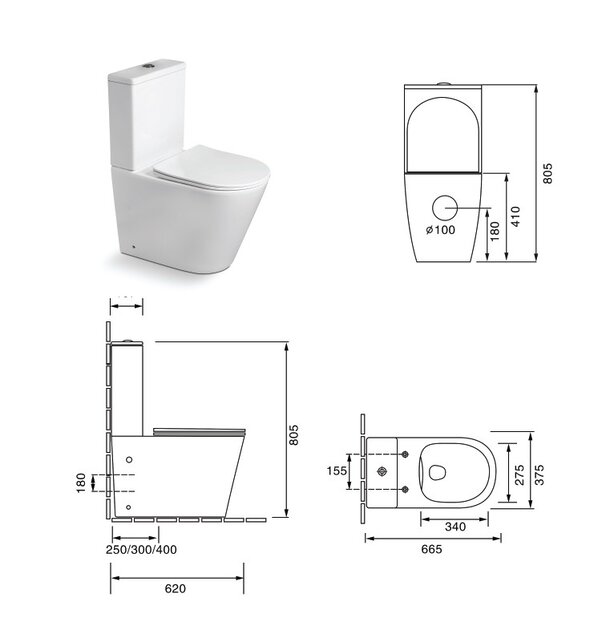 Staand toilet LUCCIO met geintegreerde bidetkraan - Randloos - OA&PK