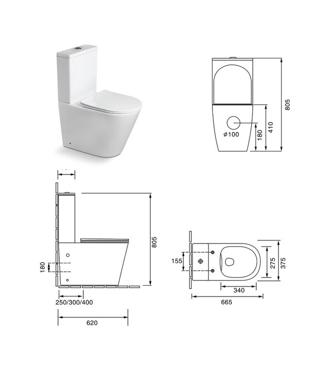 Staand toilet LUCCIO met geintegreerde bidetkraan - Randloos - OA&PK