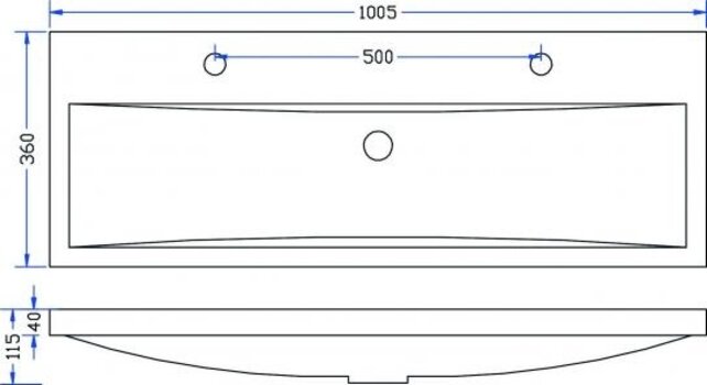 Ondiep Wastafel Wiesbaden Flag - 100x36x4 cm  - Kunstmarmer met kraangaten - 38.4017