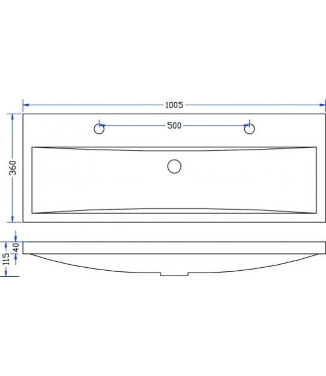 Ondiep Wastafel Wiesbaden Flag - 100x36x4 cm  - Kunstmarmer met kraangaten - 38.4017