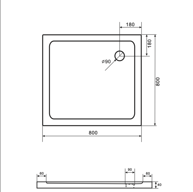 Douchebak Glossy 80x80x4cm Acryl Wit CreavitÂ Aloni Laag Vierkant