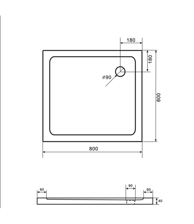 CREAVIT Douchebak Glossy 80x80x4cm Acryl Wit CreavitÂ Aloni Laag Vierkant