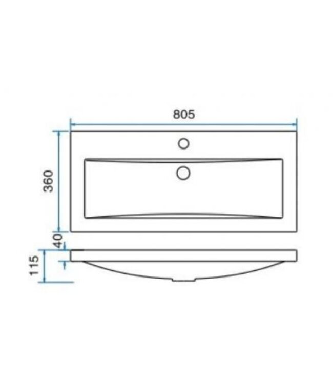Ondiep Wastafel Wiesbaden Flag - 80x36x4 cm  - met 1 kraangat  Kunstmarmer - 38.4036