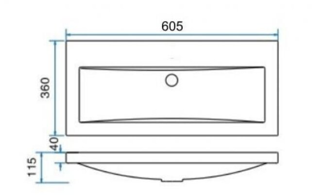 Ondiep Wastafel Wiesbaden Flag - 60x36x4 cm  - zonder kraangat  Kunstmarmer - 38.4025