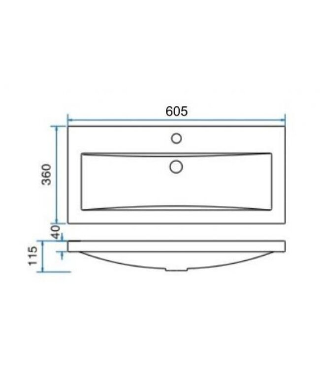 Wiesbaden Ondiep Wastafel Wiesbaden Flag - 60x36x4 cm  - Met 1 kraangat  Kunstmarmer - 38.4026