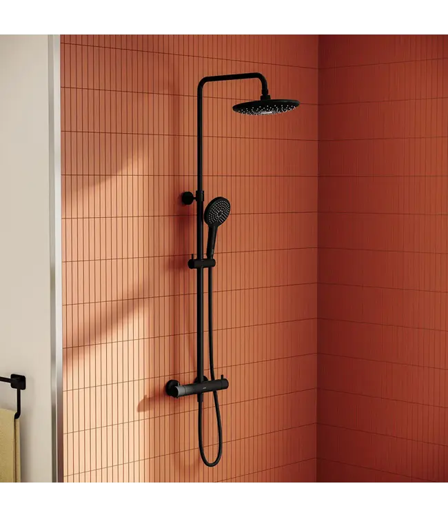 Doucheset opbouw Vitra AquaHeat Bliss Mat Zwart Compleet - Ø24cm Hoofddouche met standen