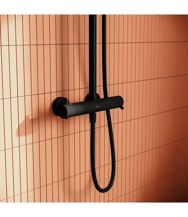 Doucheset opbouw Vitra AquaHeat Bliss Mat Zwart Compleet - Ø24cm Hoofddouche met standen