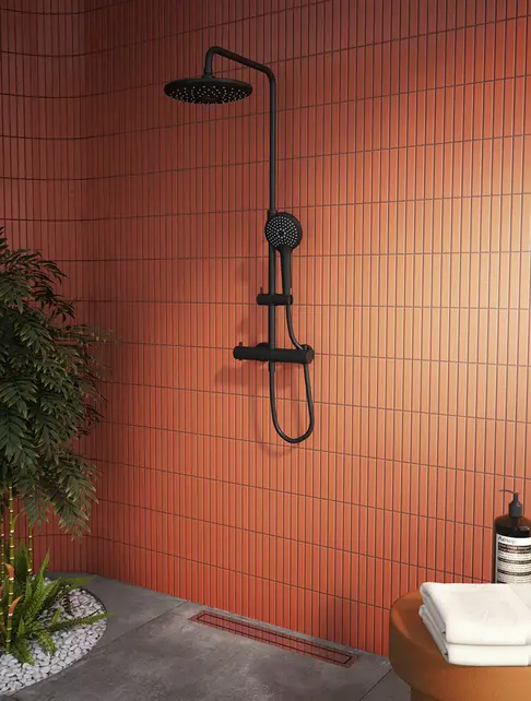 Doucheset opbouw Vitra AquaHeat Bliss Mat Zwart Compleet - Ø24cm Hoofddouche met standen