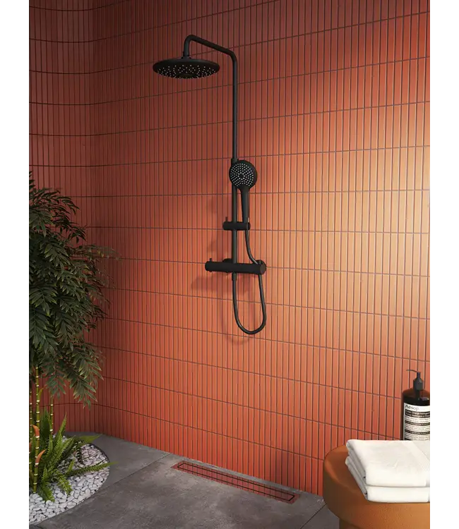 Doucheset opbouw Vitra AquaHeat Bliss Mat Zwart Compleet - Ø24cm Hoofddouche met standen