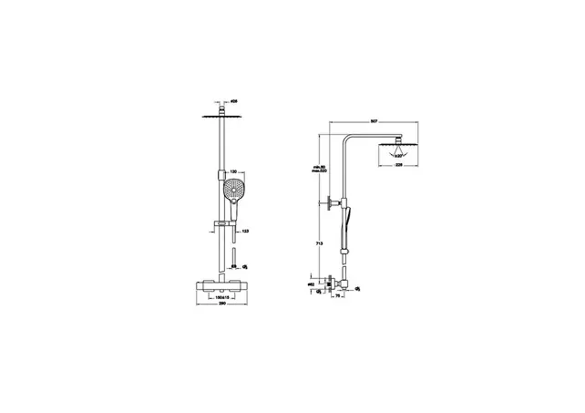 Doucheset opbouw Vitra AquaHeat Bliss-S Geborsteld Nikkel Compleet - 24cm vierkante Hoofddouche