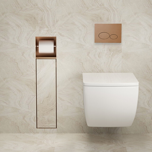 Inbouw Wc borstel houder Rocko Geborsteld Brons Koper met Toiletrolhouder Wiesbaden Rocko - Betegelbaar - 33.2135