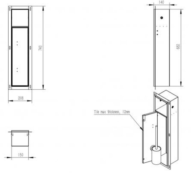 Inbouw Wc borstel houder Rocko Geborsteld Brons Koper met Toiletrolhouder Wiesbaden Rocko - Betegelbaar - 33.2135