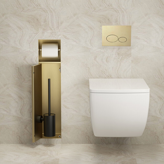 Inbouw Wc borstel houder Rocko Geborsteld Messing met Toiletrolhouder Wiesbaden Rocko - Betegelbaar - 33.2134 Inbouw Wc borstel houder Rocko Geborsteld Messing met Toiletrolhouder Wiesbaden Rocko - Betegelbaar - 33.2134