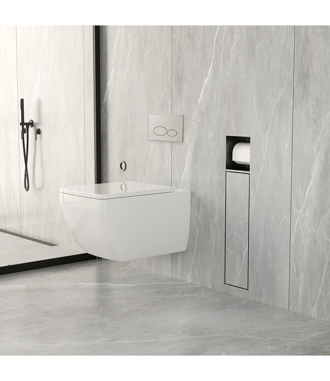 Inbouw Wc borstel houder Rocko Gunmetal met Toiletrolhouder Wiesbaden Rocko - Betegelbaar - 33.2133