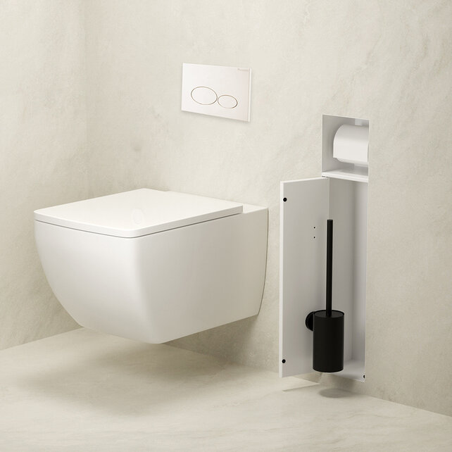 Inbouw Wc borstel houder Rocko Mat Wit met Toiletrolhouder Wiesbaden Rocko - Betegelbaar - 33.2132