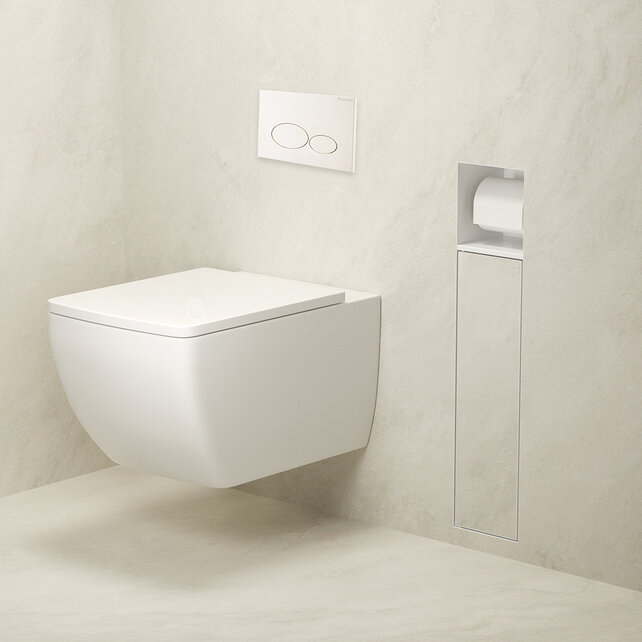 Inbouw Wc borstel houder Rocko Mat Wit met Toiletrolhouder Wiesbaden Rocko - Betegelbaar - 33.2132