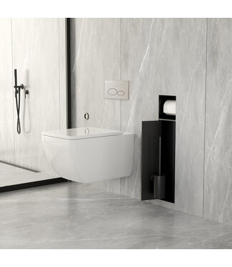 Wiesbaden Inbouw Wc borstel houder Rocko Mat Zwart met Toiletrolhouder Wiesbaden Rocko - Betegelbaar - 33.2131