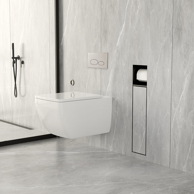 Inbouw Wc borstel houder Rocko Mat Zwart met Toiletrolhouder Wiesbaden Rocko - Betegelbaar - 33.2131