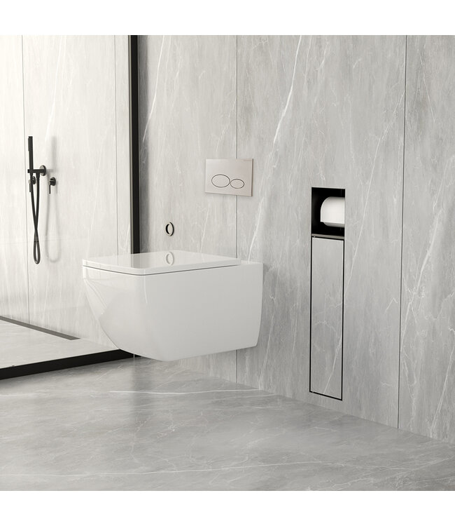 Inbouw Wc borstel houder Rocko Mat Zwart met Toiletrolhouder Wiesbaden Rocko - Betegelbaar - 33.2131