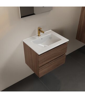 MONDIAZ Mondiaz Badkamermeubel AIVY Mocha 60cm met Wastafel wastafel glanzend wit keramiek 1 kraangat