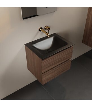 MONDIAZ Mondiaz Badkamermeubel AIVY Mocha Urban 60cm met Wastafel Mat Zwart zonder kraangat