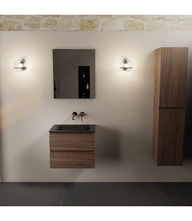 Mondiaz Badkamermeubel AIVY Mocha Urban 60cm met Wastafel Mat Zwart zonder kraangat
