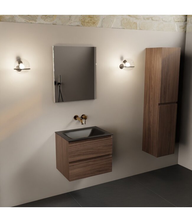 Mondiaz Badkamermeubel AIVY Mocha Urban 60cm met Wastafel Mat Zwart zonder kraangat