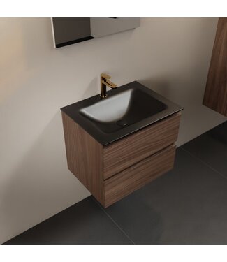 MONDIAZ Mondiaz Badkamermeubel AIVY Mocha Urban 60cm met Wastafel Mat Zwart met 1 kraangat