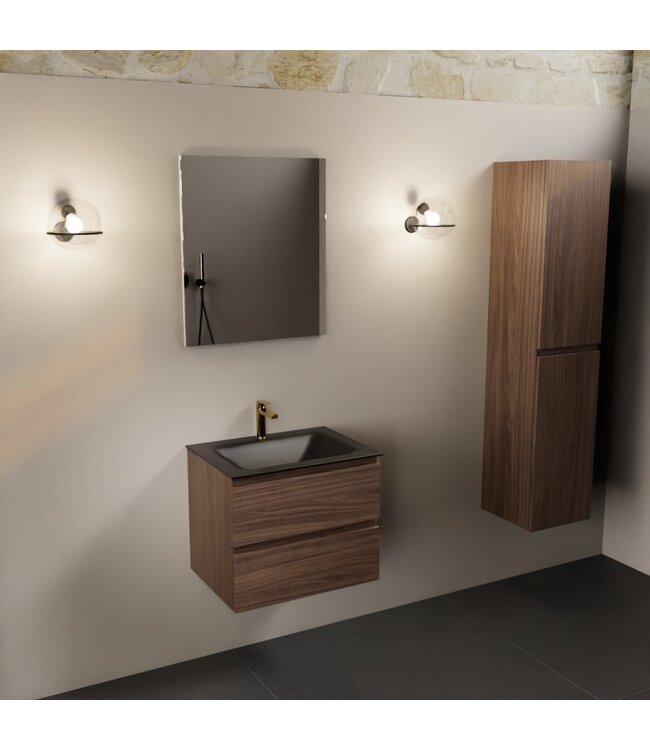 Mondiaz Badkamermeubel AIVY Mocha Urban 60cm met Wastafel Mat Zwart met 1 kraangat