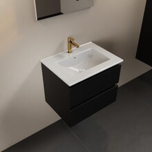 Mondiaz Badkamermeubel AIVY Mat Zwart 60cm met Wastafel wastafel glanzend wit keramiek 1 kraangat