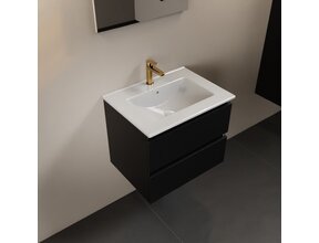 Mondiaz Badkamermeubel AIVY Mat Zwart 60cm met Wastafel wastafel glanzend wit keramiek 1 kraangat