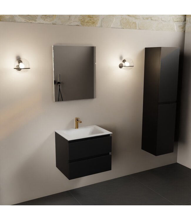Mondiaz Badkamermeubel AIVY Mat Zwart 60cm met Wastafel Mat Wit 1 kraangat