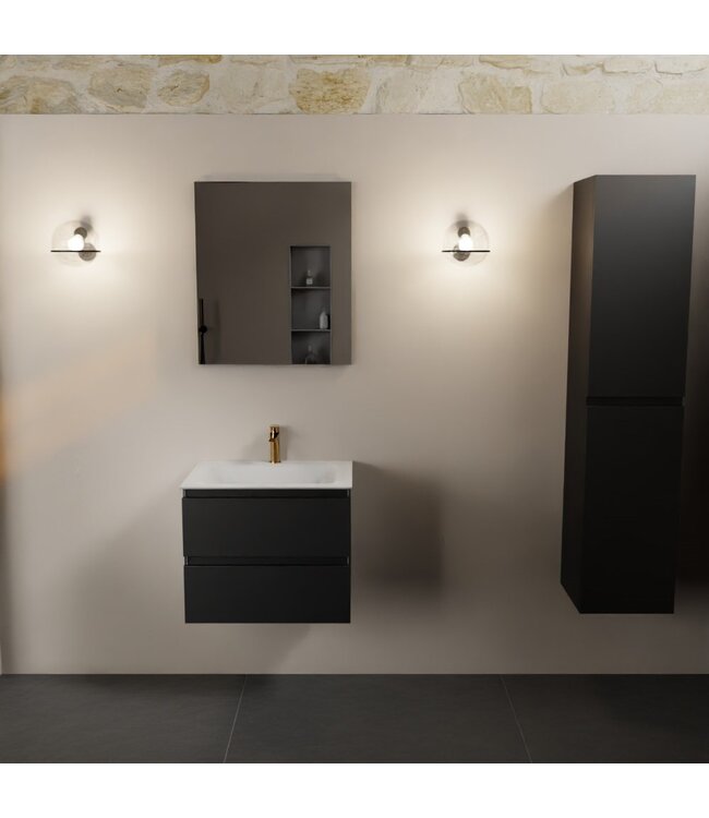 MONDIAZ Mondiaz Badkamermeubel AIVY Mat Zwart 60cm met Wastafel Mat Wit 1 kraangat