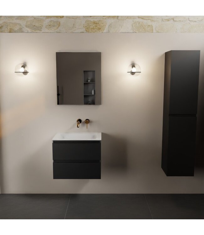 Mondiaz Badkamermeubel AIVY Mat Zwart 60cm met Wastafel Mat Wit zonder kraangat