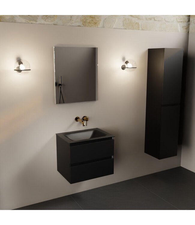 MONDIAZ Mondiaz Badkamermeubel AIVY Mat Zwart 60cm met Wastafel Mat Zwart zonder kraangat