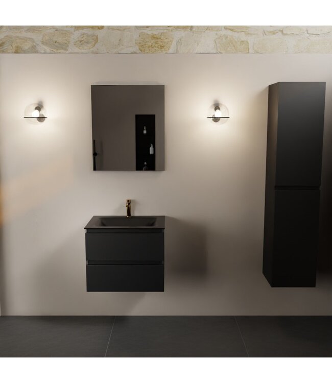 Mondiaz Badkamermeubel AIVY Mat Zwart 60cm met Wastafel Mat Zwart met kraangat