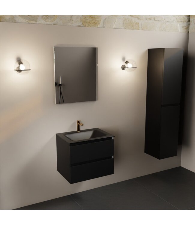 Mondiaz Badkamermeubel AIVY Mat Zwart 60cm met Wastafel Mat Zwart met kraangat