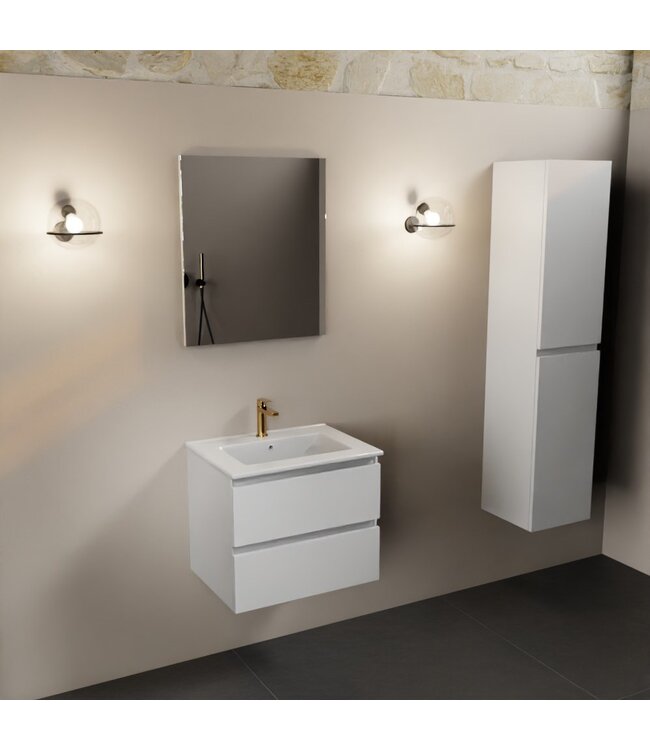 Mondiaz Badkamermeubel AIVY Talc Mat Wit 60cm met Wastafel wastafel glanzend wit 1 kraangat