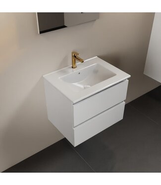 MONDIAZ Mondiaz Badkamermeubel AIVY Talc Mat Wit 60cm met Wastafel wastafel glanzend wit 1 kraangat