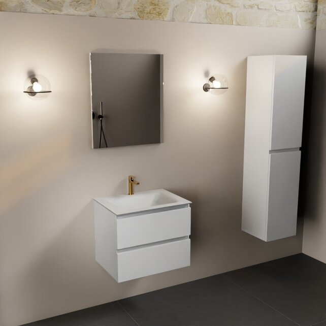 Mondiaz Badkamermeubel AIVY Talc Mat Wit 60cm met Wastafel Mat Wit 1 kraangat Mondiaz Badkamermeubel AIVY Talc Mat Wit 60cm met Wastafel Mat Wit 1 kraangat