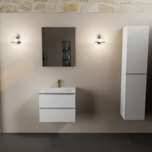 Mondiaz Badkamermeubel AIVY Talc Mat Wit 60cm met Wastafel Mat Wit 1 kraangat Mondiaz Badkamermeubel AIVY Talc Mat Wit 60cm met Wastafel Mat Wit 1 kraangat