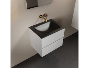 Mondiaz Badkamermeubel AIVY Talc Mat Wit 60cm met Wastafel Mat Zwart zonder kraangat