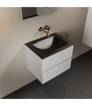 MONDIAZ Mondiaz Badkamermeubel AIVY Talc Mat Wit 60cm met Wastafel Mat Zwart zonder kraangat