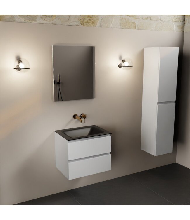 MONDIAZ Mondiaz Badkamermeubel AIVY Talc Mat Wit 60cm met Wastafel Mat Zwart zonder kraangat