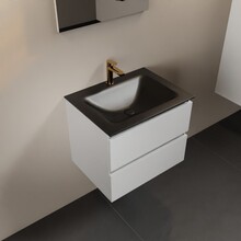 Mondiaz Badkamermeubel AIVY Talc Mat Wit 60cm met Wastafel Mat Zwart met kraangat